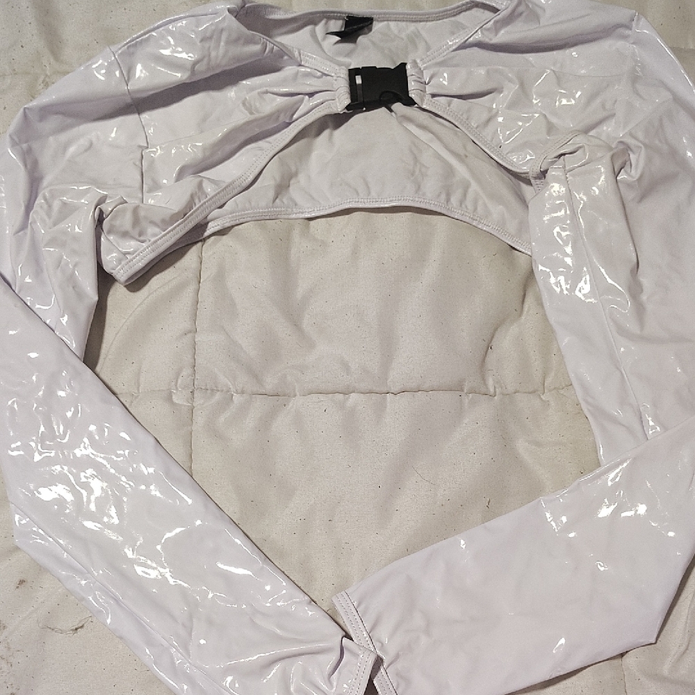 ravel Pale Lavender Patent Cropped Shrug with Front Buckle